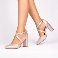 Paradox London Sparkly Prom Shoes | Pink Prom Shoes*Felicia Shimmer Wide Fit Block Heel Court Shoes Nude