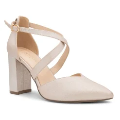 Paradox London Sparkly Prom Shoes | Pink Prom Shoes*Felicia Shimmer Wide Fit Block Heel Court Shoes Nude