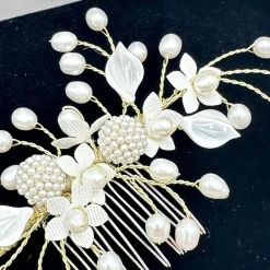 Beads & Beyond Pearl Hair Accessories | Gold Hair Accessories*Fortune Gold Pearl Spray Floral Wedding Hair Comb Ivory
