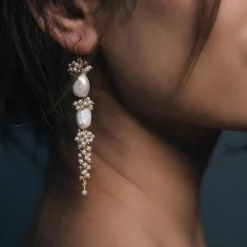 Freya Rose Pearl Jewellery | Gold Wedding Jewellery*Baroque Pearl Statement Long Drop Gold Earrings