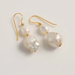 Freya Rose Pearl Jewellery | Gold Wedding Jewellery*Baroque Pearl Mid Gold Drop Earrings