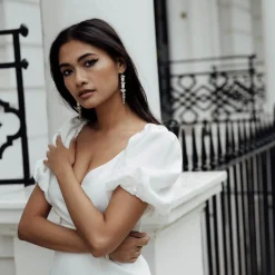 Freya Rose Pearl Jewellery | Silver Wedding Jewellery*Baroque Pearl Statement Long Drop Silver Earrings
