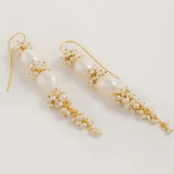 Freya Rose Pearl Jewellery | Gold Wedding Jewellery*Baroque Pearl Statement Long Drop Gold Earrings