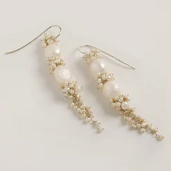 Freya Rose Pearl Jewellery | Silver Wedding Jewellery*Baroque Pearl Statement Long Drop Silver Earrings