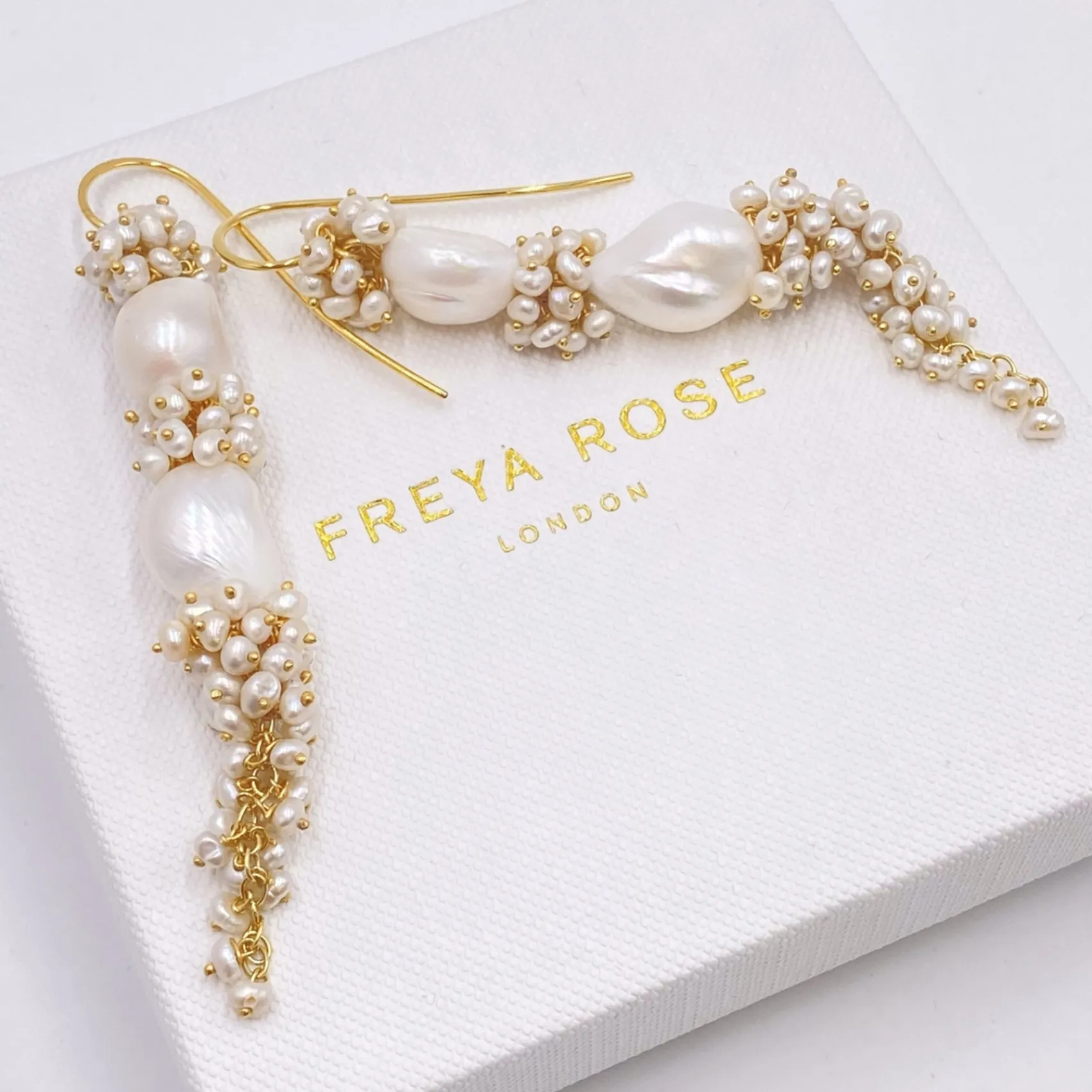 Freya Rose Pearl Jewellery | Gold Wedding Jewellery*Baroque Pearl Statement Long Drop Gold Earrings