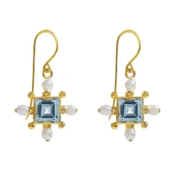 Freya Rose Something Blue Gifts | Gemstone Jewellery*Blue Topaz Cross Earrings Blue/ Gold