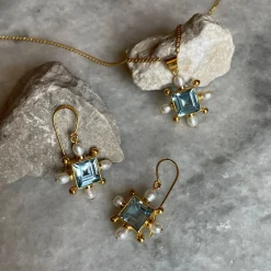 Freya Rose Something Blue Gifts | Gemstone Jewellery*Blue Topaz Cross Earrings Blue/ Gold