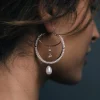 Freya Rose Pearl Jewellery | Rose Gold Wedding Jewellery*Boho Rose Gold Pearly Drop Hoop Earrings