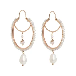 Freya Rose Pearl Jewellery | Rose Gold Wedding Jewellery*Boho Rose Gold Pearly Drop Hoop Earrings