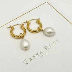 Freya Rose Pearl Jewellery | Gold Wedding Jewellery*Gold Mini Hoop Earrings with Baroque Pearls