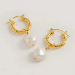 Freya Rose Pearl Jewellery | Gold Wedding Jewellery*Gold Mini Hoop Earrings with Baroque Pearls