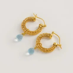 Freya Rose Something Blue Gifts | Bridesmaid Gifts*Gold Weave Mini Hoop Earrings with Topaz Crystals