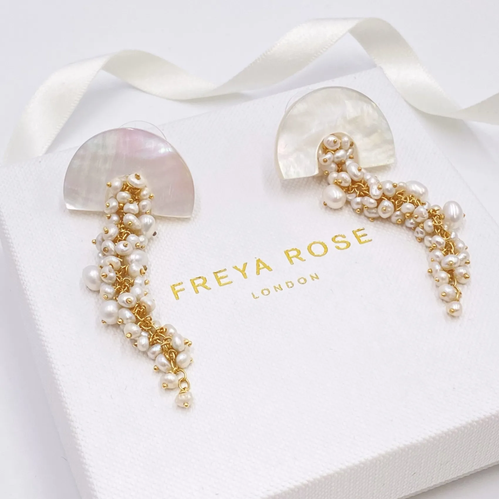 Freya Rose Pearl Jewellery | Gold Wedding Jewellery*Hakuro Gold Mother of Pearl Long Drop Earrings
