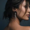 Freya Rose Pearl Jewellery | Silver Wedding Jewellery*Hakuro Grey Mother of Pearl Long Drop Earrings