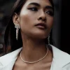 Freya Rose Pearl Jewellery | Silver Wedding Jewellery*Hakuro Silver Mother of Pearl Long Drop Earrings