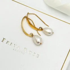 Freya Rose Pearl Jewellery | Gold Wedding Jewellery*Hammered Gold Baroque Pearl Drop Earrings