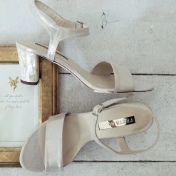 Freya Rose Wedding Guest Shoes | Mother Of The Bride Shoes*Martina Midi Suede Block Heel Sandals Champagne