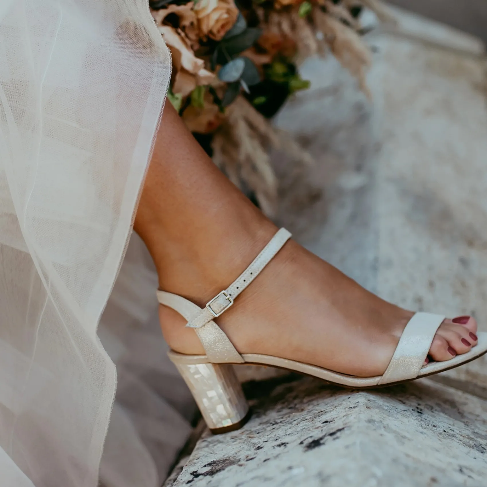 Freya Rose Wedding Guest Shoes | Mother Of The Bride Shoes*Martina Midi Suede Block Heel Sandals Champagne