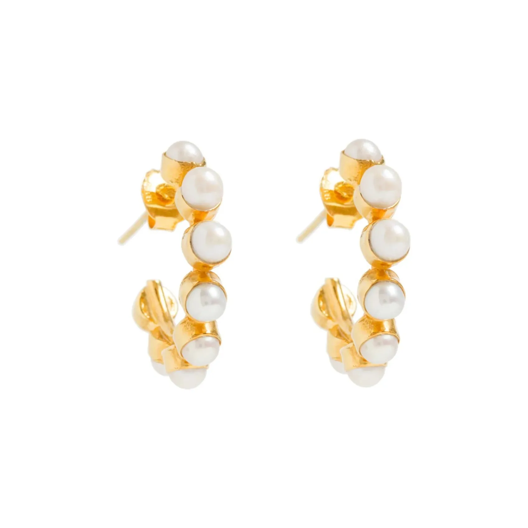 Freya Rose Bride Gifts | Pearl Jewellery*Mini Stud Pearl Gold Hoops Ivory/ Gold