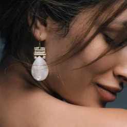 Freya Rose Pearl Jewellery | Gold Wedding Jewellery*Mother of Pearl Gold Pear Drop Earrings
