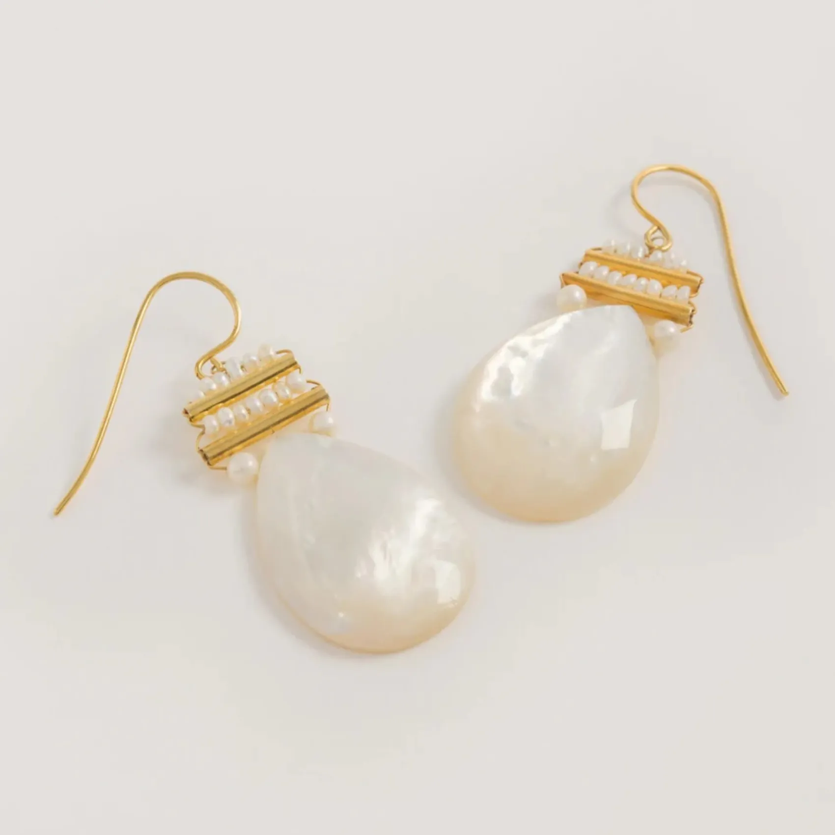 Freya Rose Pearl Jewellery | Gold Wedding Jewellery*Mother of Pearl Gold Pear Drop Earrings