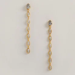 Freya Rose Gold Prom Jewellery | Prom Earrings*Oval Crystal Gold Framed Long Drop Earrings