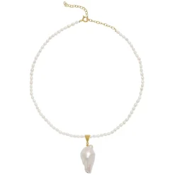 Freya Rose Pearl Jewellery | Gold Wedding Jewellery*Rice Pearl Necklace with Large Baroque Pearl Pendant
