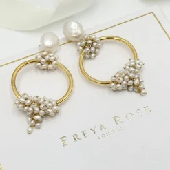 Freya Rose Pearl Jewellery | Gold Wedding Jewellery*Seed and Baroque Pearl Mid Hoop Earrings
