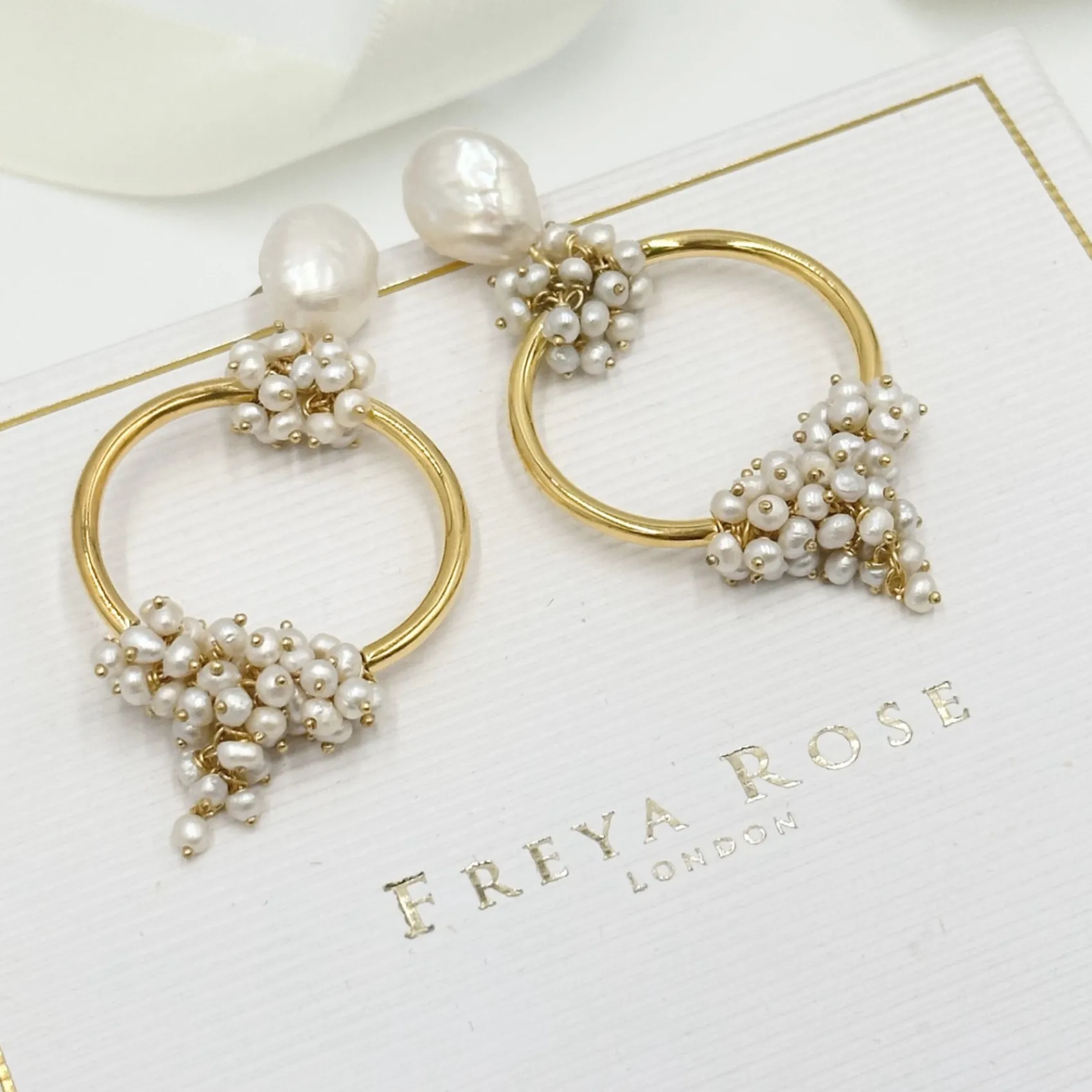 Freya Rose Pearl Jewellery | Gold Wedding Jewellery*Seed and Baroque Pearl Mid Hoop Earrings
