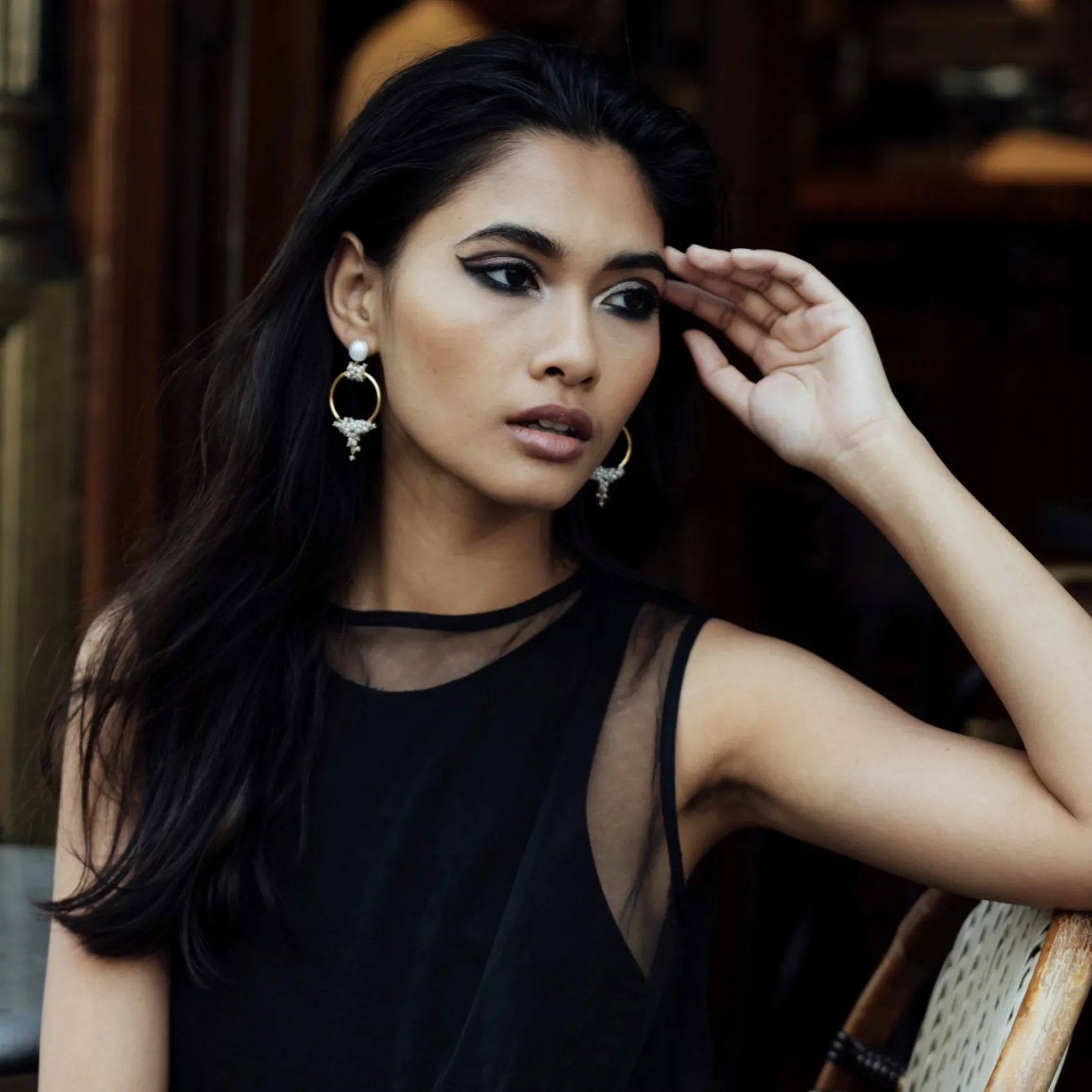 Freya Rose Pearl Jewellery | Gold Wedding Jewellery*Seed and Baroque Pearl Mid Hoop Earrings