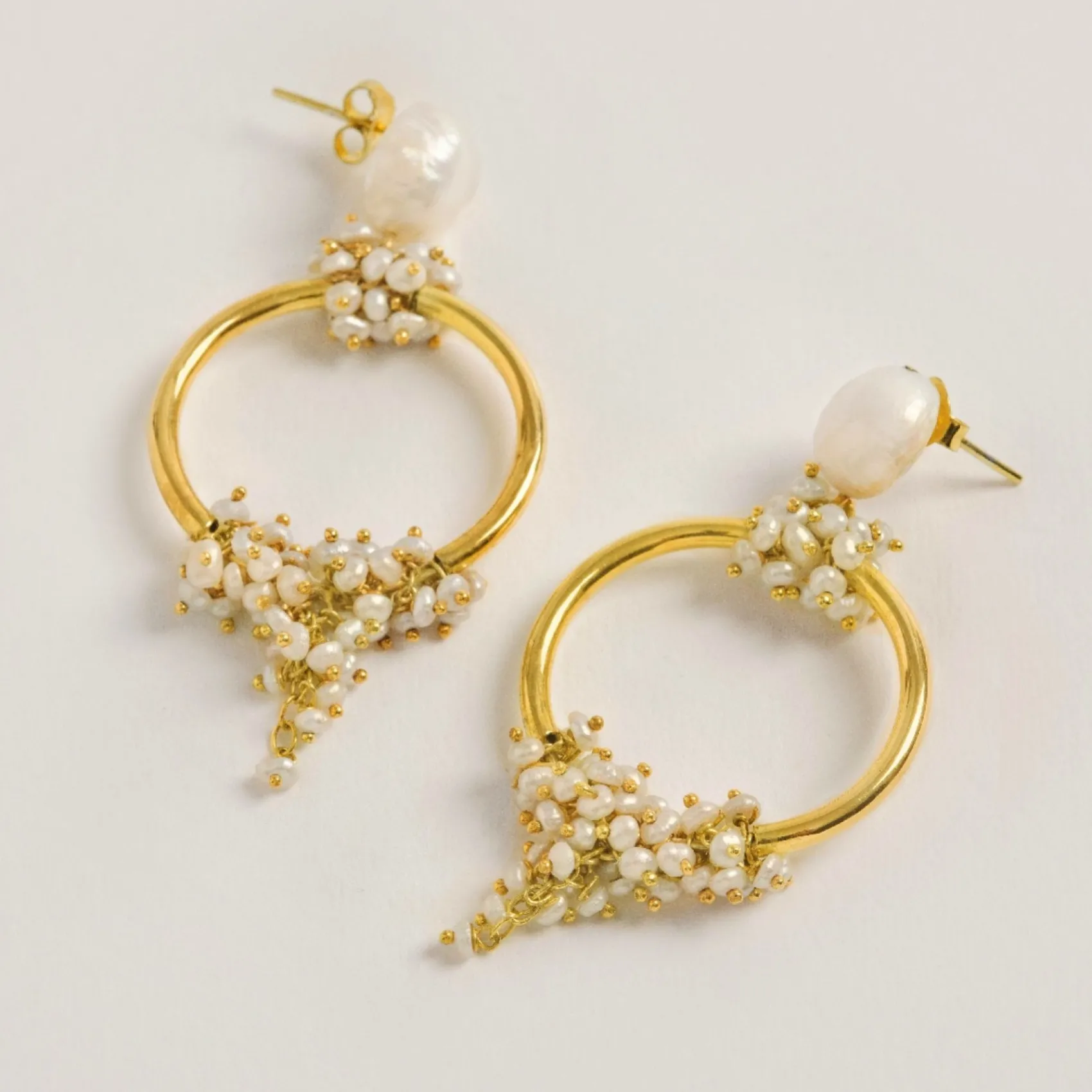 Freya Rose Pearl Jewellery | Gold Wedding Jewellery*Seed and Baroque Pearl Mid Hoop Earrings