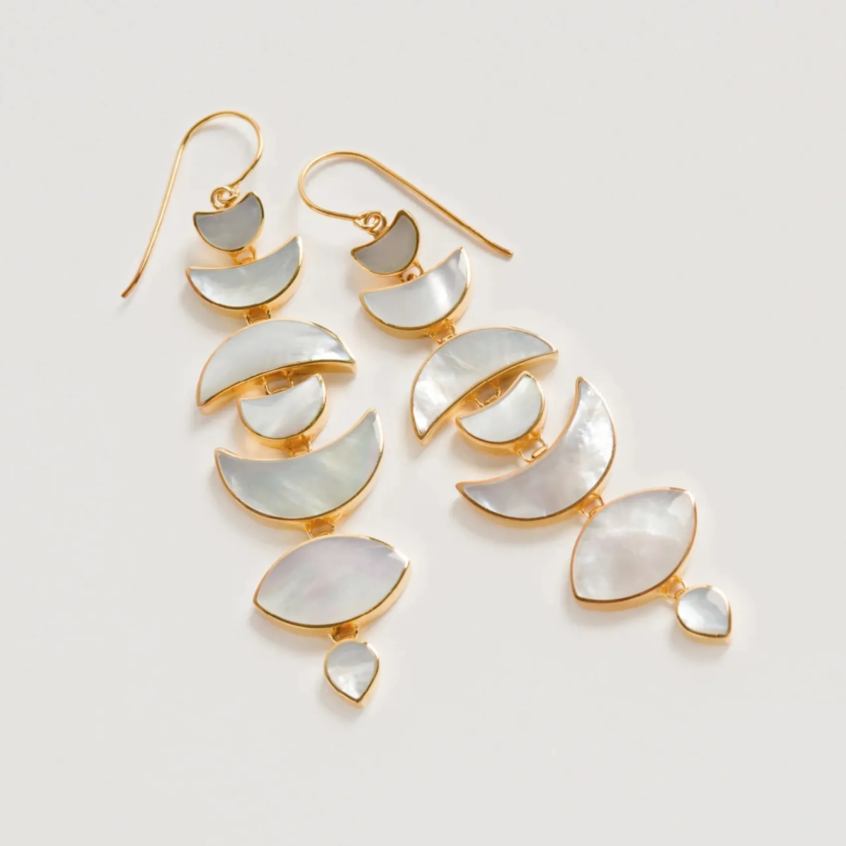 Freya Rose Pearl Jewellery | Gold Wedding Jewellery*Warrioress Gold Mother of Pearl Moon Drop Earrings Ivory/ Gold