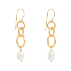 Freya Rose Pearl Jewellery | Gold Wedding Jewellery*Warrioress Gold Chain Pearl Drop Earrings Ivory/ Gold