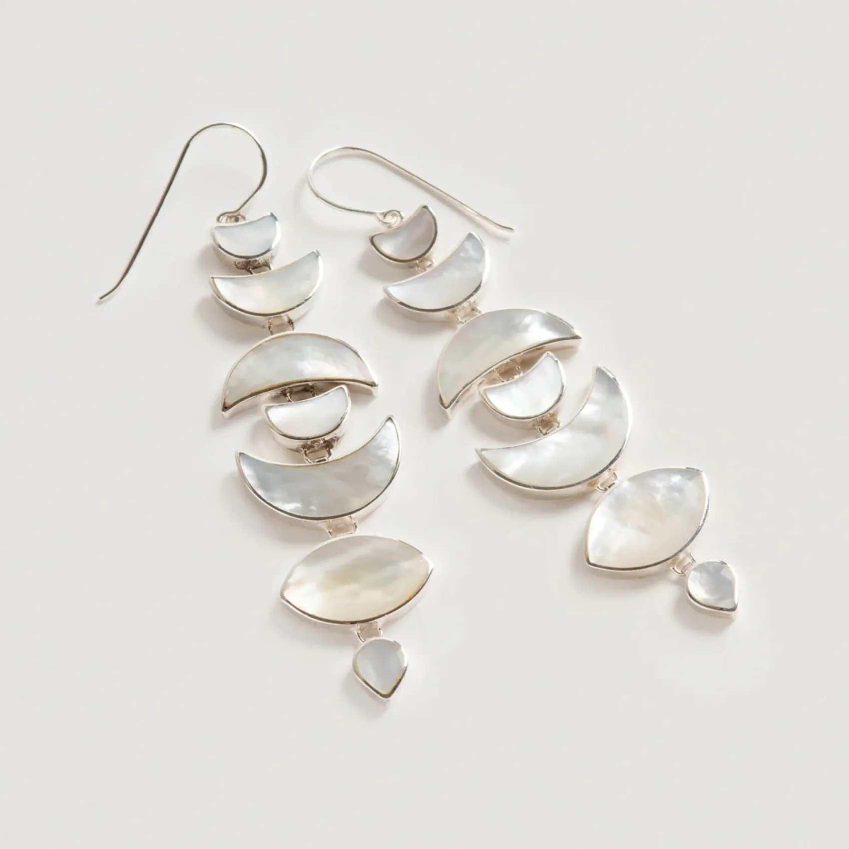 Freya Rose Pearl Jewellery | Silver Wedding Jewellery*Warrioress Silver Mother of Pearl Moon Drop Earrings Ivory/ Silver
