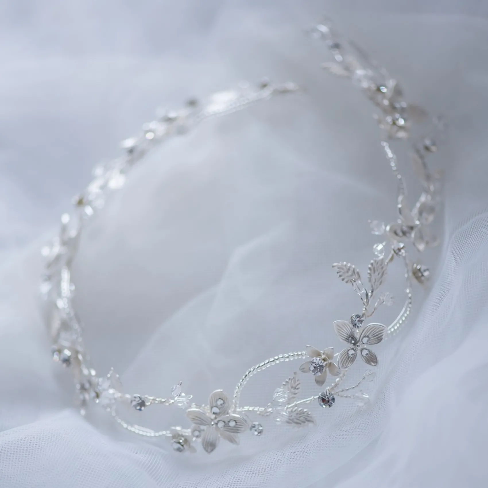Twilight Designs Crystal Hair Accessories | Silver Hair Accessories*Gardenia Entwined Beaded and Crystal Floral Hair Vine Silver