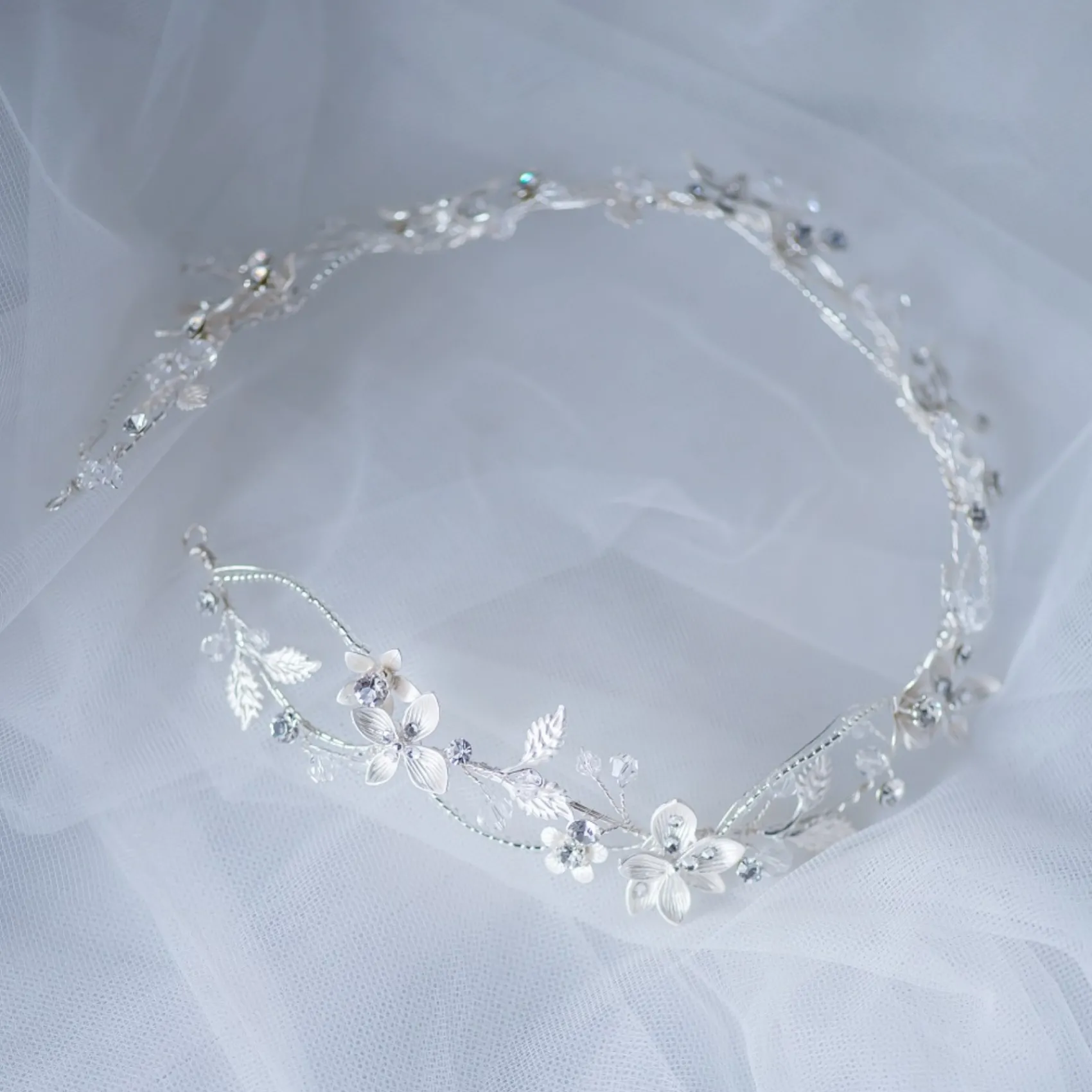 Twilight Designs Crystal Hair Accessories | Silver Hair Accessories*Gardenia Entwined Beaded and Crystal Floral Hair Vine Silver