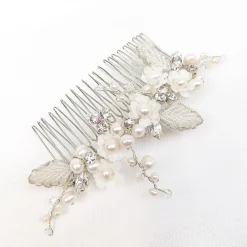 Beads & Beyond Pearl Hair Accessories | Silver Hair Accessories*Gracie Freshwater Pearl Flowers and Beaded Leaves Hair Comb Ivory/Silver