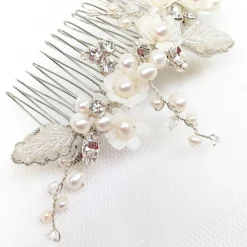Beads & Beyond Pearl Hair Accessories | Silver Hair Accessories*Gracie Freshwater Pearl Flowers and Beaded Leaves Hair Comb Ivory/Silver