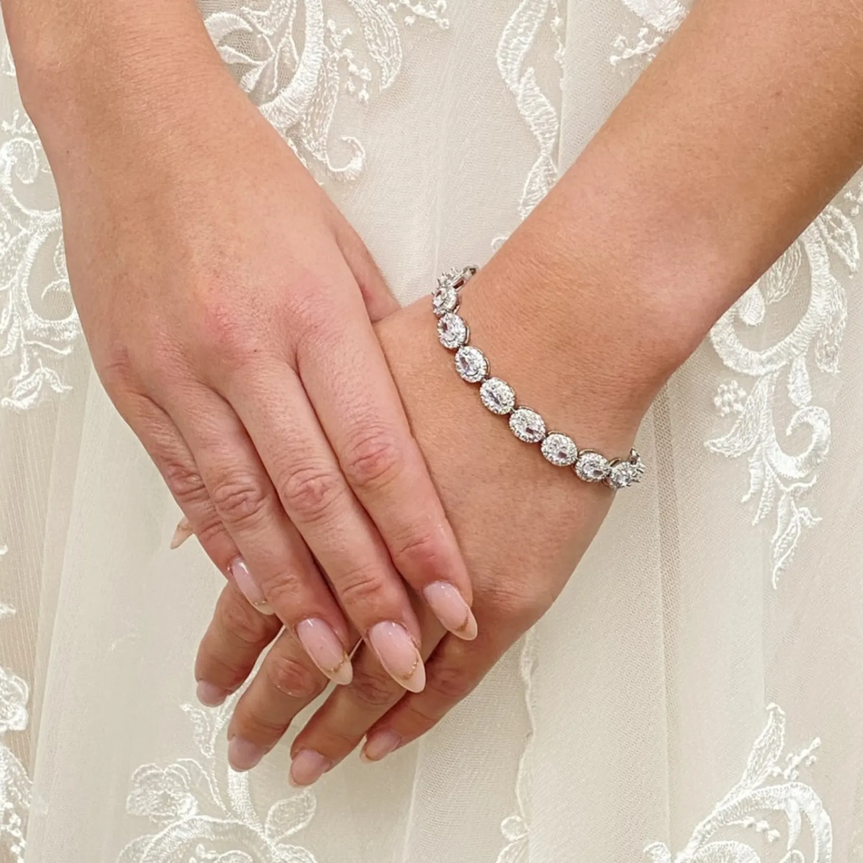 Lace & Favour Silver Prom Jewellery | Prom Bracelets*Grosvenor Oval Crystal Embellished Wedding Bracelet Silver