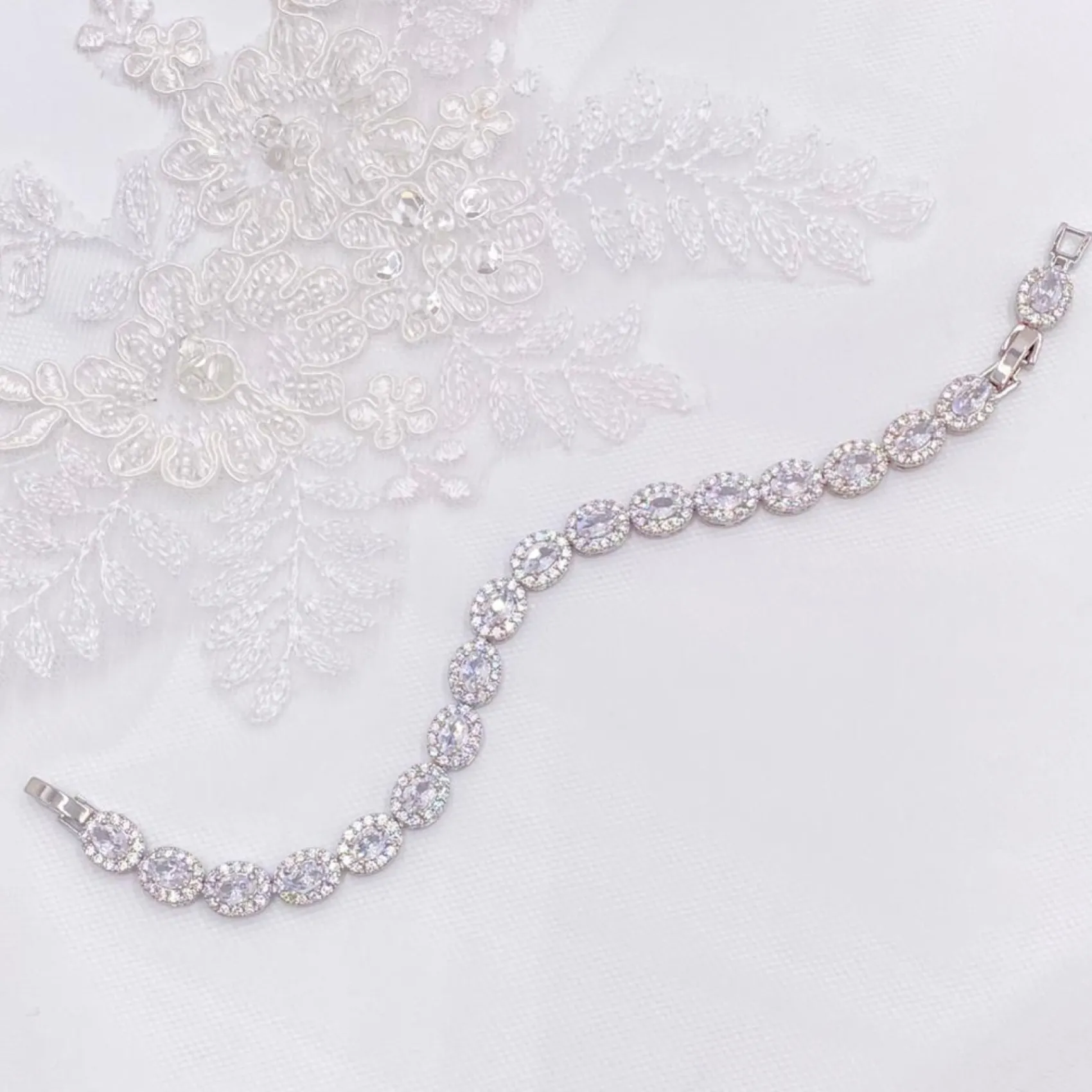 Lace & Favour Silver Prom Jewellery | Prom Bracelets*Grosvenor Oval Crystal Embellished Wedding Bracelet Silver