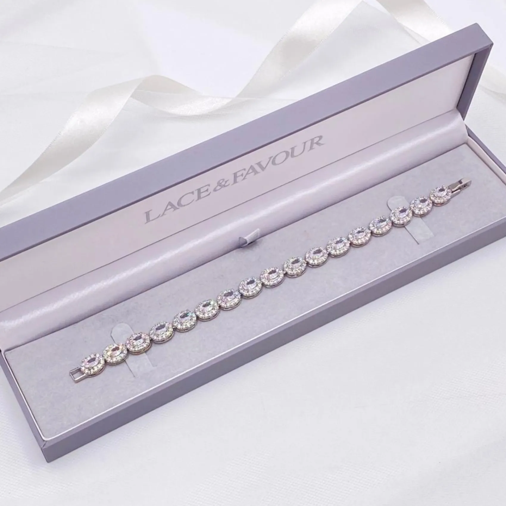 Lace & Favour Silver Prom Jewellery | Prom Bracelets*Grosvenor Oval Crystal Embellished Wedding Bracelet Silver