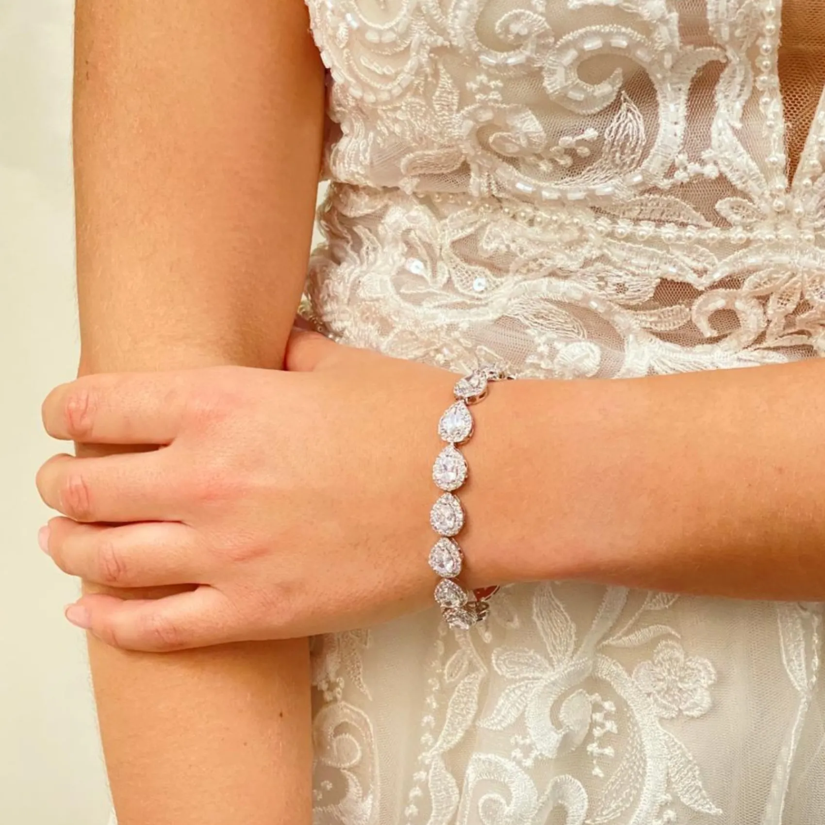 Lace & Favour Silver Prom Jewellery | Prom Bracelets*Hampton Teardrop Cubic Zirconia Wedding Bracelet Silver