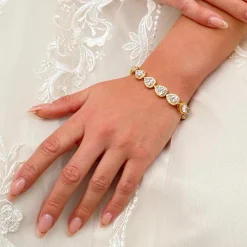 Lace & Favour Gold Prom Jewellery | Prom Bracelets*Hampton Teardrop Cubic Zirconia Wedding Bracelet Gold