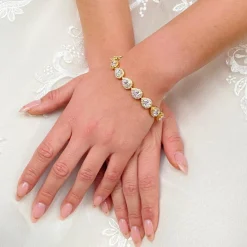 Lace & Favour Gold Prom Jewellery | Prom Bracelets*Hampton Teardrop Cubic Zirconia Wedding Bracelet Gold