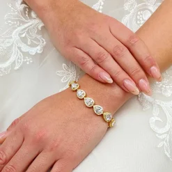 Lace & Favour Gold Prom Jewellery | Prom Bracelets*Hampton Teardrop Cubic Zirconia Wedding Bracelet Gold