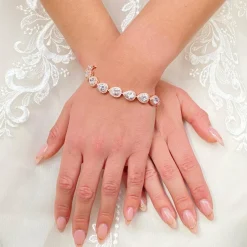 Lace & Favour Bride Gifts | Crystal Jewellery*Hampton Teardrop Cubic Zirconia Wedding Bracelet Rose Gold