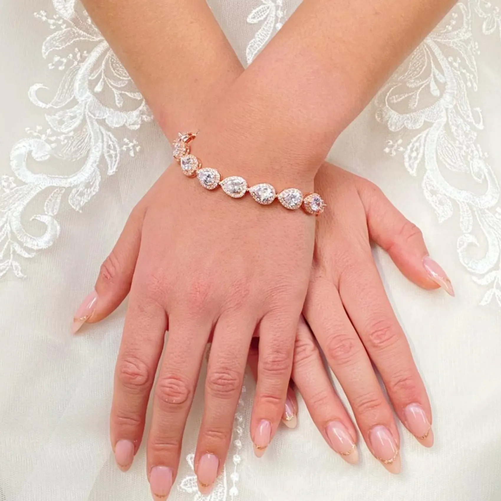 Lace & Favour Bride Gifts | Crystal Jewellery*Hampton Teardrop Cubic Zirconia Wedding Bracelet Rose Gold