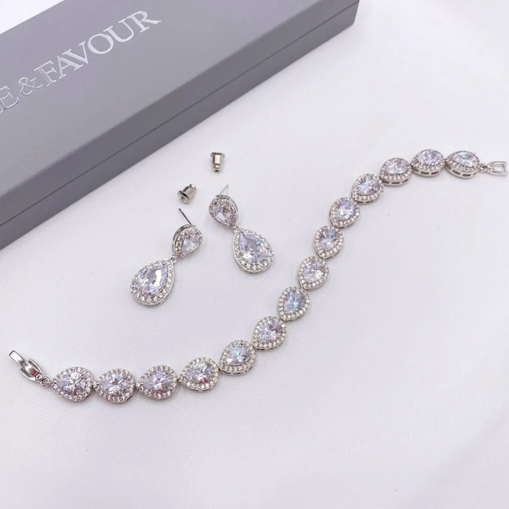 Lace & Favour Silver Prom Jewellery | Prom Bracelets*Hampton Teardrop Cubic Zirconia Wedding Bracelet Silver