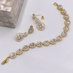 Lace & Favour Gold Prom Jewellery | Prom Bracelets*Hampton Teardrop Cubic Zirconia Wedding Bracelet Gold