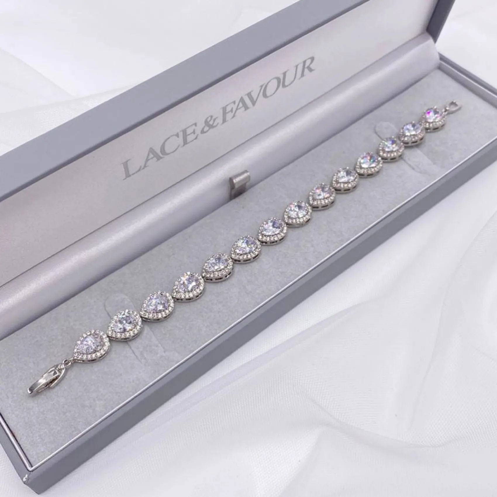 Lace & Favour Silver Prom Jewellery | Prom Bracelets*Hampton Teardrop Cubic Zirconia Wedding Bracelet Silver